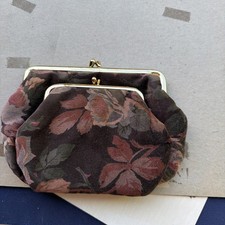 Vintage Audrey Talbot Floral Tapestry Coin Purse Double Clasp Kiss Lock Pouch