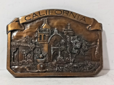 Gürtelschnalle California Mission San Carlos massiv Messing Design by Bergamotte 1977