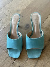 Schutz Dethalia Kitten Heel Slides in an aqua blue suede leather Women’s Size 6B