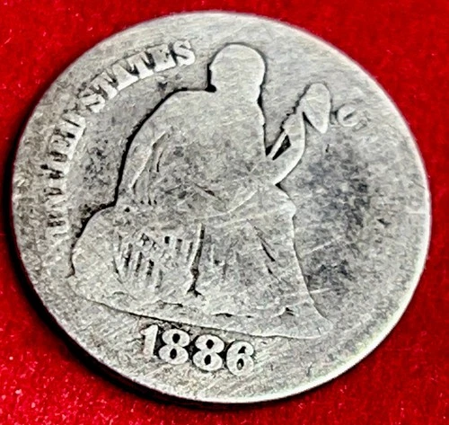 1886 Seated Liberty Dime Silver. VG Details. JC686