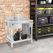 Single Bowl Sink with Pull-Out Faucet Freestanding Commercial Restaurant Kitchen