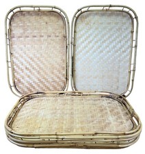 Vintage Wicker Rattan Bamboo Serving Trays Tiki Lap Midcentury Modern MCM LOT 6