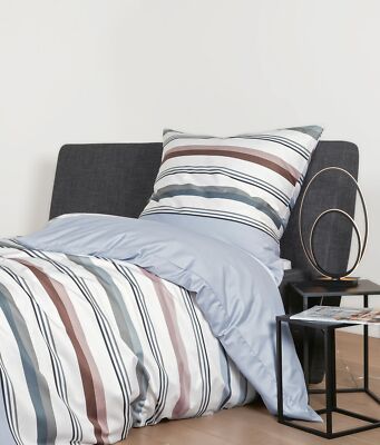 Janine J.D. Mako-Satin Bettwäsche 135x200 Streifen platin naturell blau 87094-08