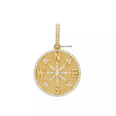 Diamond Compass Charm 925 Sterling Silver Designer Jewelry Compass Charm Pendant