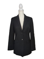 J. CREW Women's Black 100 Wool Notch Blazer Faux Pockets Made In Japan Size 2