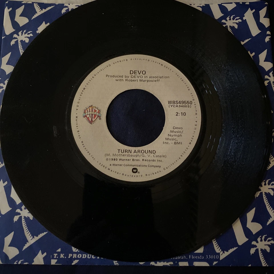 45 RPM 7" Record Devo Whip It & Turn Around 1980 Warner Bros Records WBS49550 - Image 2 of 2