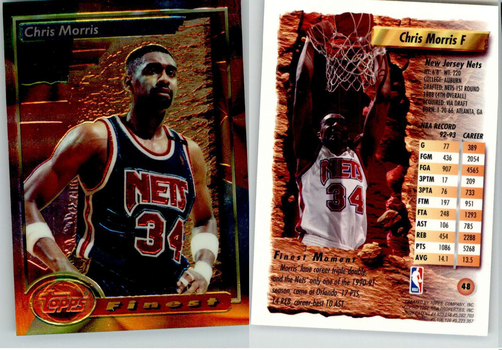 Chris Morris 1993-94 Topps Finest #48 Nets