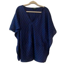 Lauren Ralph Lauren Top Womens Large XL Blue Multicolor Stripe V Neck Blouse