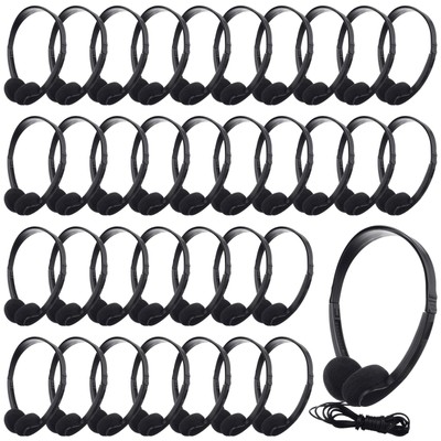 30 Pack Bulk Classroom Headphones Wired Black Adjustable Over Ear Earbuds Hea...