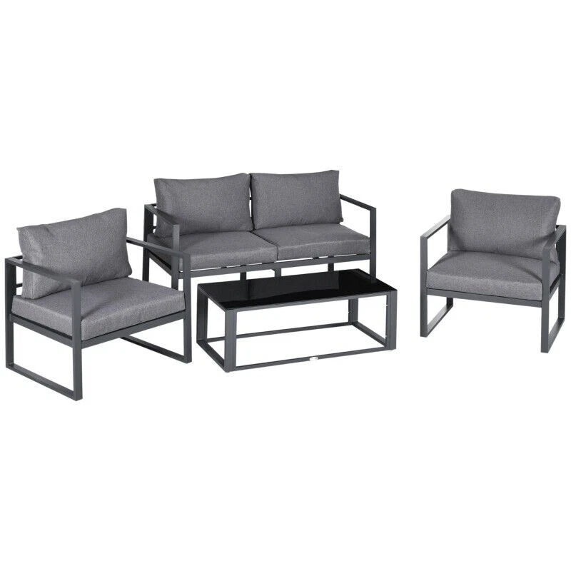 Outsunny Four-Piece Minimal Metal Garden Sofa Set - Grey (84B-353V71CG)