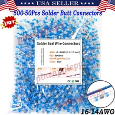 500/50Pcs Heat Shrink Solder Seal Sleeve Butt Wire Terminals Connectors 16-14AWG