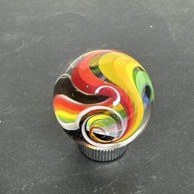 Contemporary Handmade Art Glass Marble 1.16'' Color Swirls W/ Blue Dichroic MIB