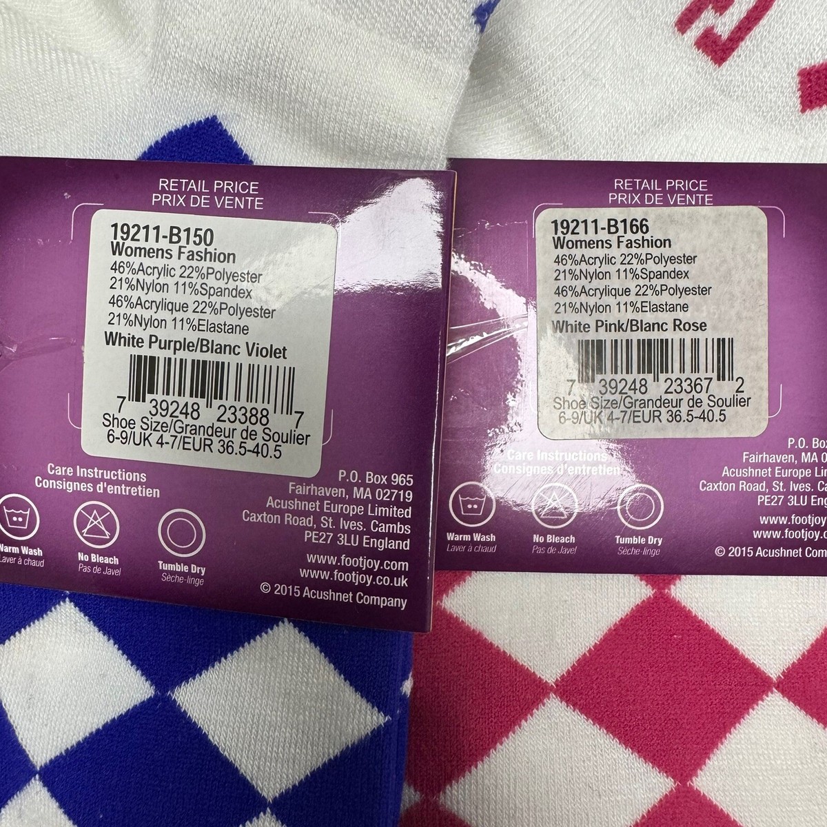 FootJoy Women's ProDry Golf White Socks Shoe Size 6 - 9 Pink