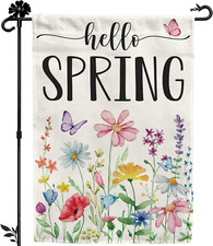 Floral Hello Spring Garden Flag 12X18 Inch Double-Sided, Outdoor Spring Decorati