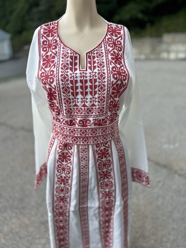 Embroidered Thobe Abaya Traditional Palestinian ARABIAN caftan Dress Red Size S - Picture 13 of 14