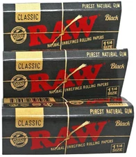 3 Pk Raw Classic Black 1 1/4 Unbleached Ultra Thin Cigarette Rolling Papers 3219