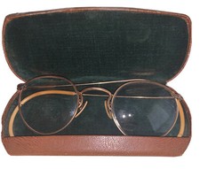 Antique 1900s Hardy Glasses Gold Filled Round Wire Frames Spectacles With Case
