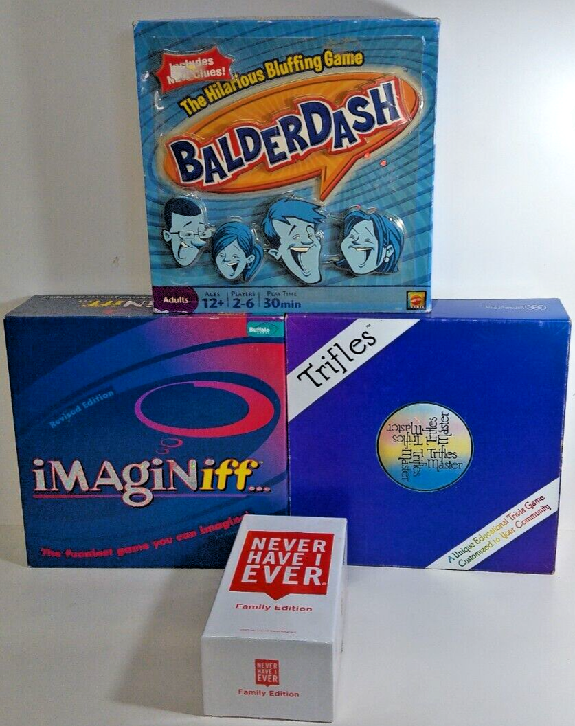 LOT 4 Family Game Night Board & Card Games: Imaginiff Trifles Balderdash +1 Fun-image