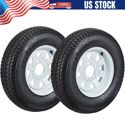 #ad #ad 2 Pack ST175 80D13 Trailer Tires 175 80 13 5 Lug White Spoke Wheel Load Range C $145.99