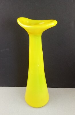 Raymor Italy MCM Acid Yellow Swung Blown Glass 14.5'' Vase Bottle Label Pontil