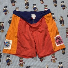 Vintage 90s Morey Boogey Bodywear Athletic Swim Shorts Adult Red Orange Purple