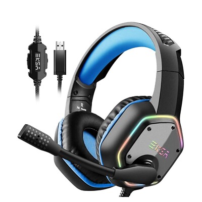 EKSA E1000 Gaming Headset, Computer Headphones with Noise Canceling Mic & RGB Li