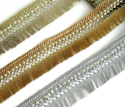 2 ZOLL Metallic seidige Fransen Spitzenborte 2 Yard Lot indischer Sari Bordüre Handwerk Ribbo