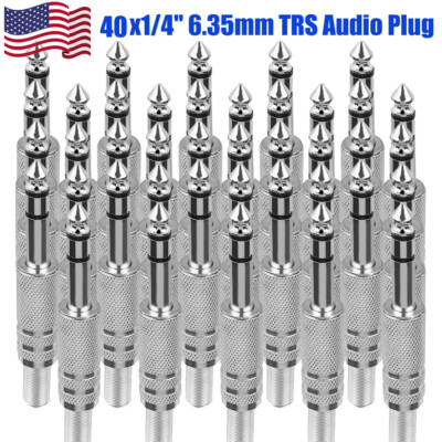 New 40 Pack 1/4'' Male Stereo Audio Cable Jack Connector Plugs For TRS Audio-