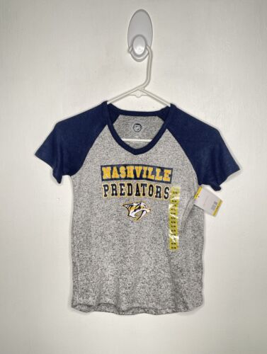 NHL Nashville Predators Raglan Shirt Girls Size 5/6 Short Sleeve Knot Hockey - Picture 1 of 4