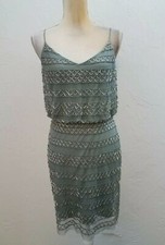 ADRIANNA PAPELL EVENINGS SIZE 6 GRAY SEQUINED SPAGHETTI STRAPS SHORT PARTY DRESS