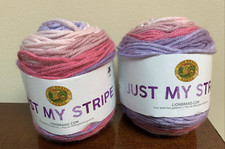 New Lot of 2 - Lion Brand Yarn Just My Stripe Pink Purple Plum  612 Acrylic