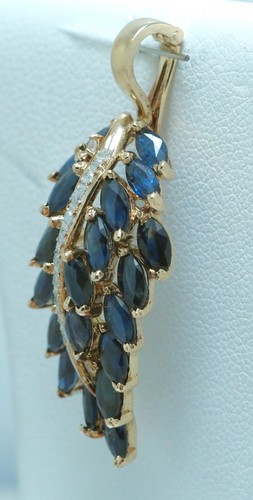1.20Ctw Natural Diamond Blue Sapphire 14K Solid Gold Art Deco Pendant - Picture 3 of 4