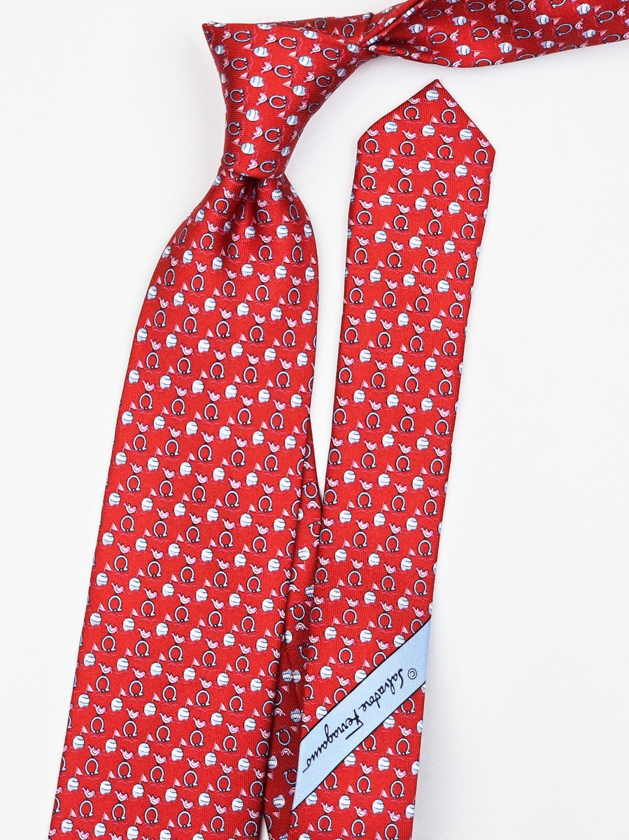 Salvatore Ferragamo Tie Silk Necktie Gancini Logo Buoy Bird Flag