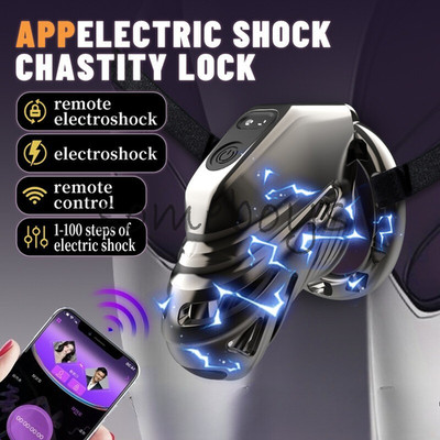 APP Shock Chastity Cage Male Cage Remote Control Chastity Device Lock Rings Men