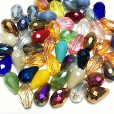 50Pcs Teardrop Crystal Glass Beads 10X15Mm Vertical Hole Faceted Glass Teardrop