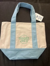 NWT TRADER JOES Mini Canvas Tote Bag Spring 2025 PASTEL BLUE Easter Fun