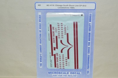 HO decals Microscale MC-4114 Chicago South Shore Line RR EMD GP38-2 locomotive