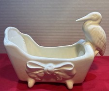 Vintage White Stork Planter Cradle With Bow 6