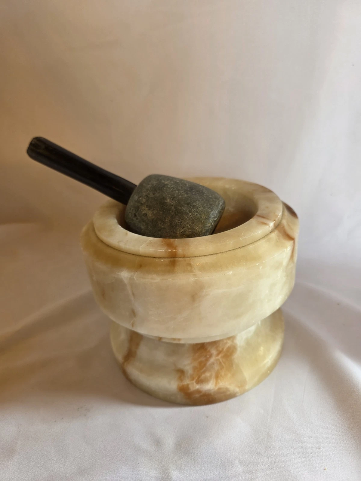 Large Vintage Alabaster Onyx Mortar Pestle Granite Stone 7kg Apothecary
