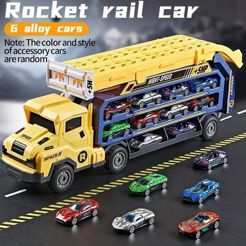 Camion Transporteur 7-en-1 et sa Piste de Course Métal pour Enfant