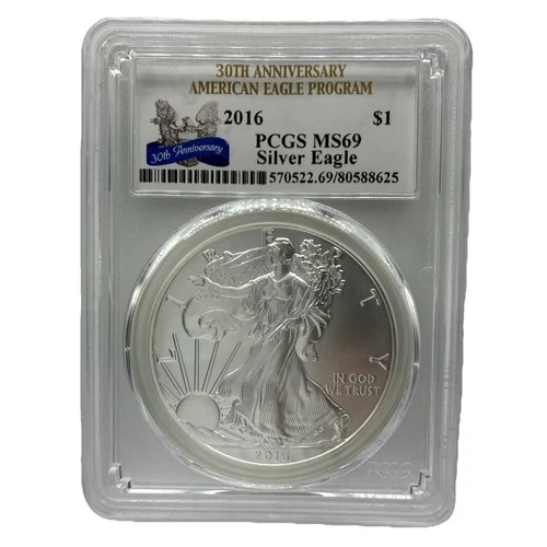 2016 American Silver Eagle 30th Anniversary Coin Graded MS69 (PCGS).