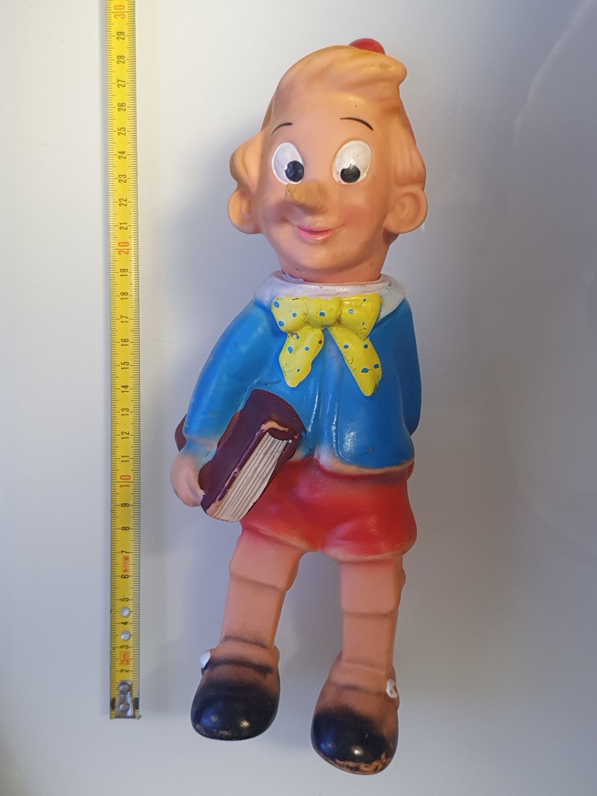 TOYS PINOCCHIO RUBBERTOYS GOMMA ANNI 60 CON LIBRO MADE IN ITALY FISCHIO OK 29CM