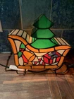 VTG Holiday Tiffany Lamp Christmas Stain Glass Normande Lighting Sleigh  Fx1-253