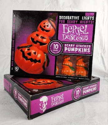Pair of 2 New Scary Stacked Pumpkins Christmas Tree String Light Sets