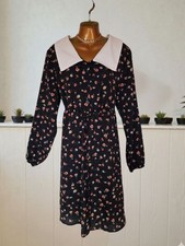 SHEIN Curve 14-16uk Black Floral Long Sleeve Dress Peterpan Collar  Holiday Styl