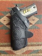 LEFT HAND Western Holster Floral Black FIT Colt Springfield Ruger RIA Model 1911