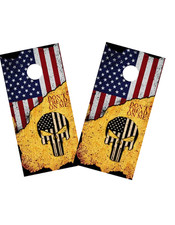 USA Flag Punisher Skull Premium HD Vinyl Cornhole Wrap