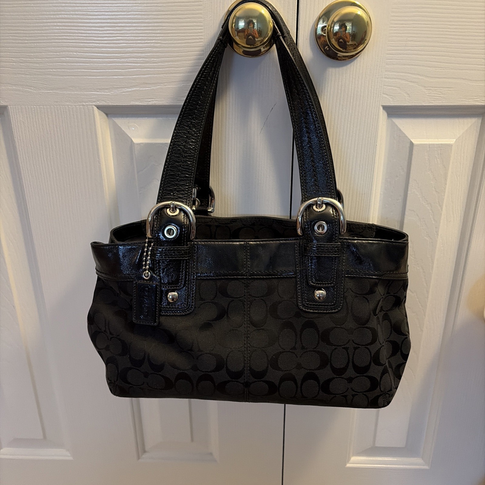 Coach Signature Soho Pleated Tote Medium Black Monogr… - Gem