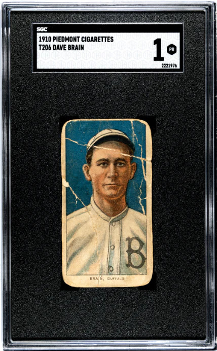 1909 T206 DAVE BRAIN NNO POOR PIEDMONT 350 SGC 1 BASEBALL BUFFALO BISONS