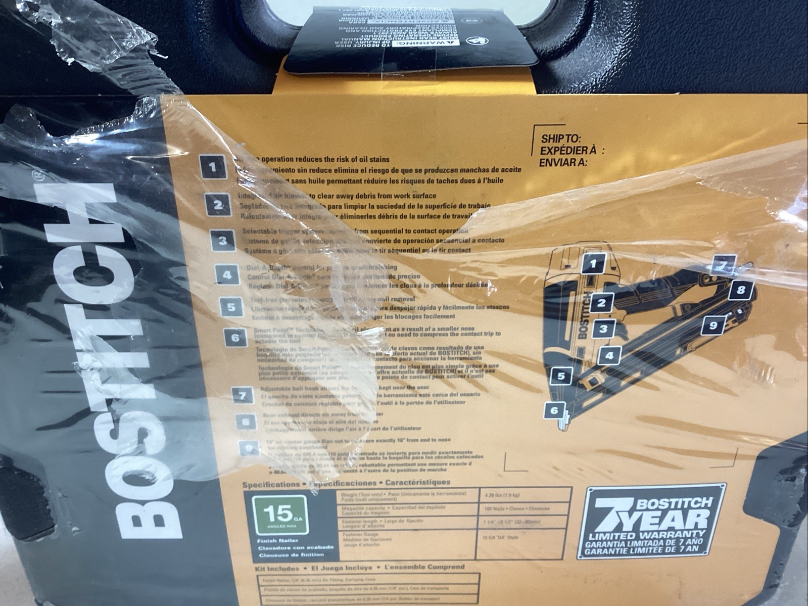 BOSTITCH BTFP72155 Finish Air Nailer Kit 15GA DA Style Smart